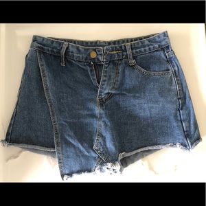 Denim asymmetrical hem skirt